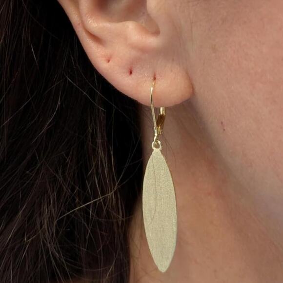 14K Gold Plated  Leaf Dangle Drop Leverback Earrings for Women Jewelry - Picture 4 of 5